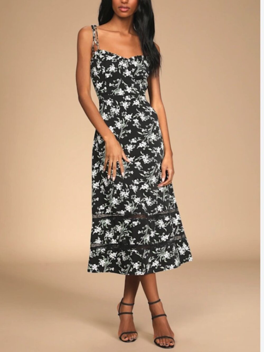Lulus Boho Lace Stripe Floral Feminine Pleated Spring Midi Dress